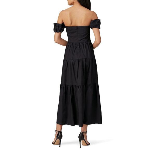 Staud Elio Dress Off The Shoulder Midi Black Cotton Size 10 - Picture 3 of 11